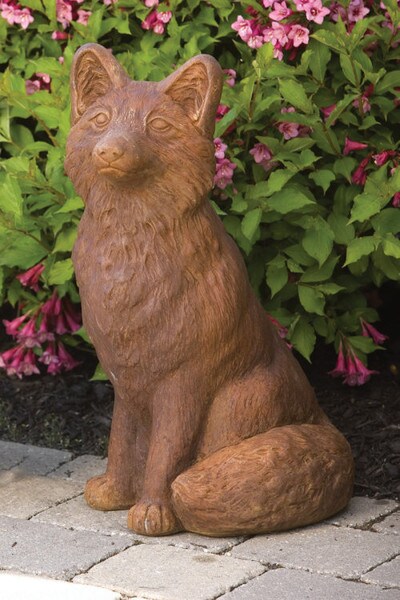 Fox Garden Statue Cement Sculpted Detail Ears Wildlife Yard Art